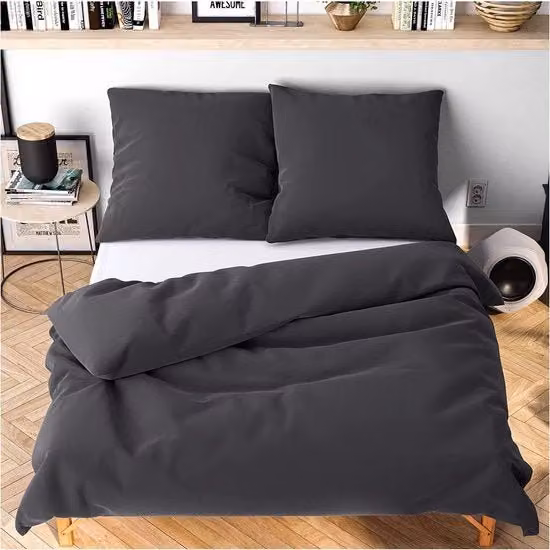 Set di coperte 200 x 220 cm, grigio antracite - morbido e non stirato - 1 x coperta e 2 x copertine 80 x 80 cm