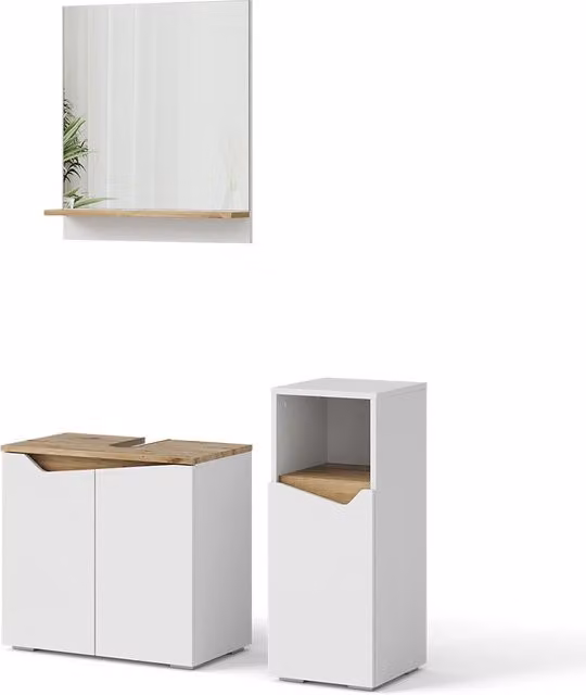 Set di mobili da bagno Marelle Bianco/Rovere artigianale 3 pezzi Vicco