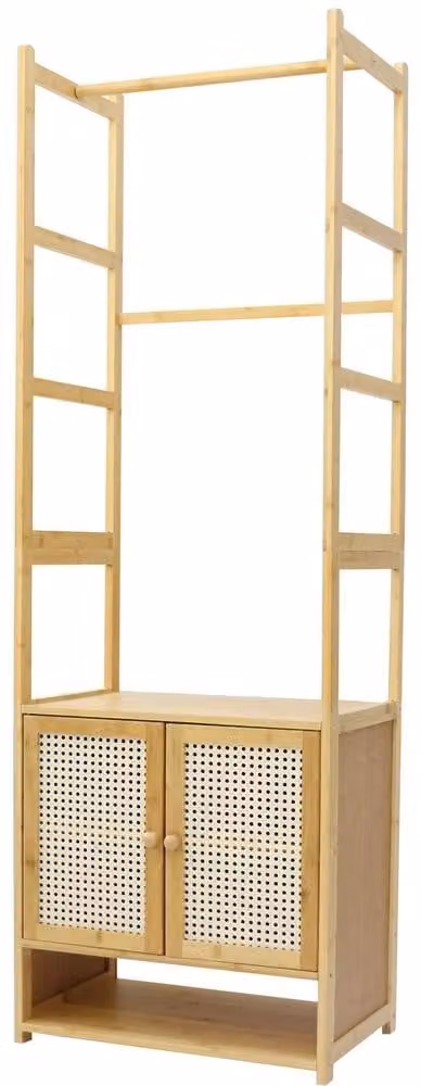 Appendiabiti in bambù autoportante - Armadio per cappotti con ripiano per scarpe - Porta scorrevole - Contenitore per abiti e scarpe - 53x31,5x168 cm - massimo 100 kg - legno naturale