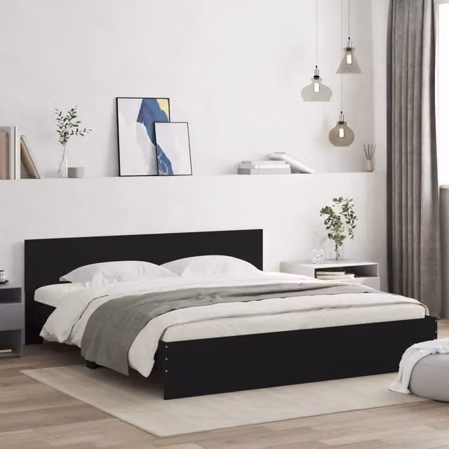 Giroletto con Testiera-Struttura Letto con testiera Nero 160x200 cm