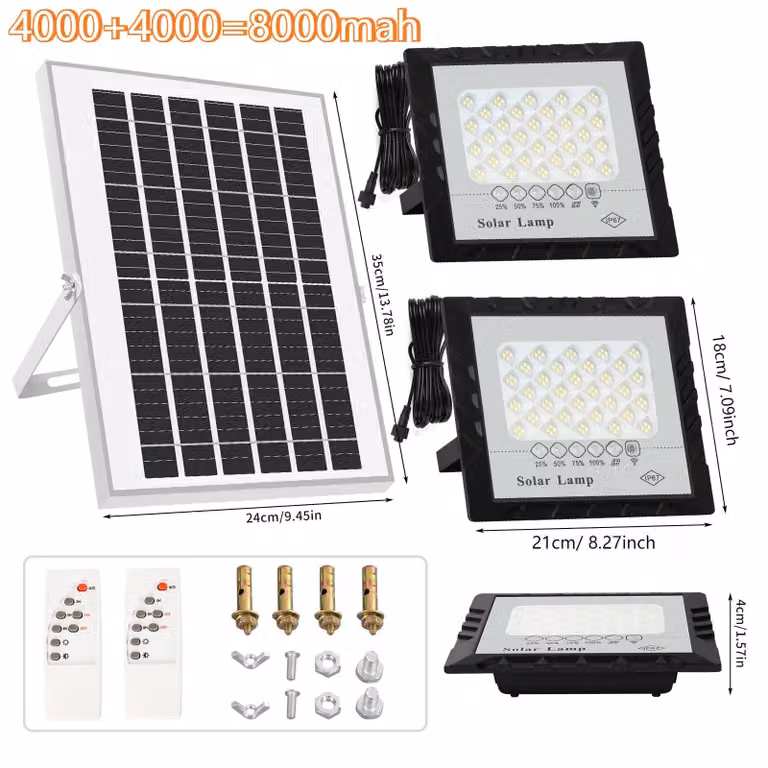 Faretto solare a LED - Lampada da parete esterna a 2 luci - Dimmerabile - Grado di protezione IP67 - Batteria al litio - 5 metri - Adatto per il giardino