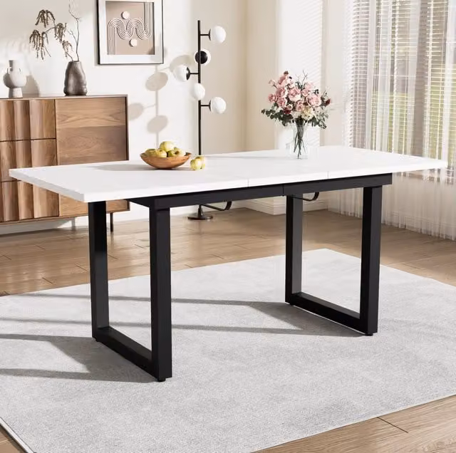 Tavolo da pranzo allungabile stile industriale bianco e nero; struttura in MDF e metallo