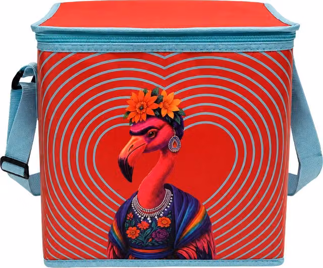Borsa termica con tracolla modello fenicottero, colore rosso, capacità 20 L – 1