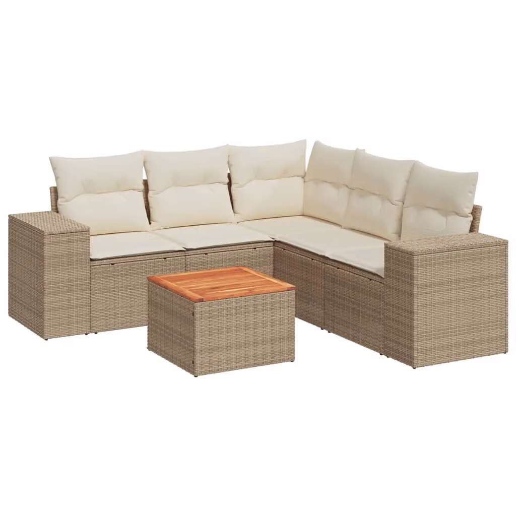 Set Divano da Giardino 6 pz con Cuscini Beige in Polyrattan