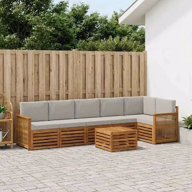 Set di divani da esterno 6 pz Naturale e Grigio Chiaro 3384447