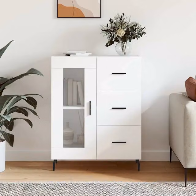 Credenza bianca vidaXL da appendere al muro in legno e metallo L: 69,5 cm, P: 34 cm, H: 90 cm