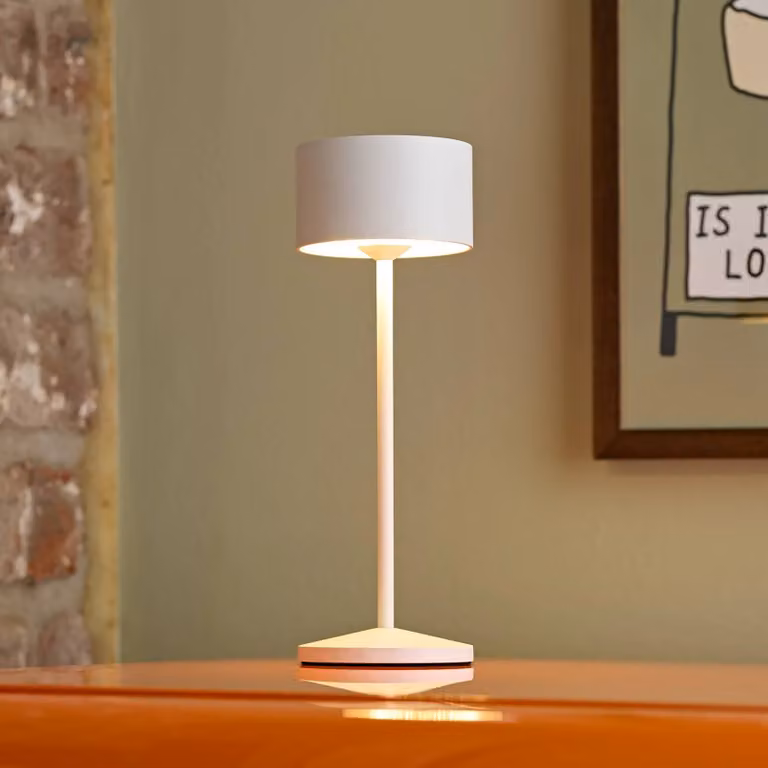 Sigor Lampada da tavolo LED a batteria Veluna, bianca, set 3, 25 cm, IP44 dimmerabile, Bianco / Opale, Soggiorno / Sala da pranzo, Alluminio, Moderno