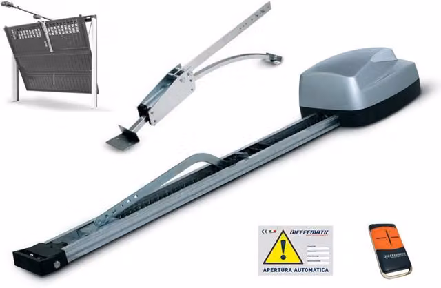 Kit di automazione Uniko Dieffematic per porta garage basculante a contrappesi con traino 24V in nero e grigio