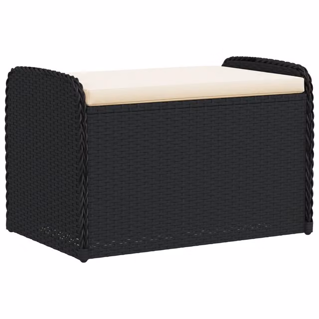 CassaPanca da Giardino in Polyrattan con Cuscini Bianchi e Neri L: 80 cm, P: 51 cm, H: 52 cm