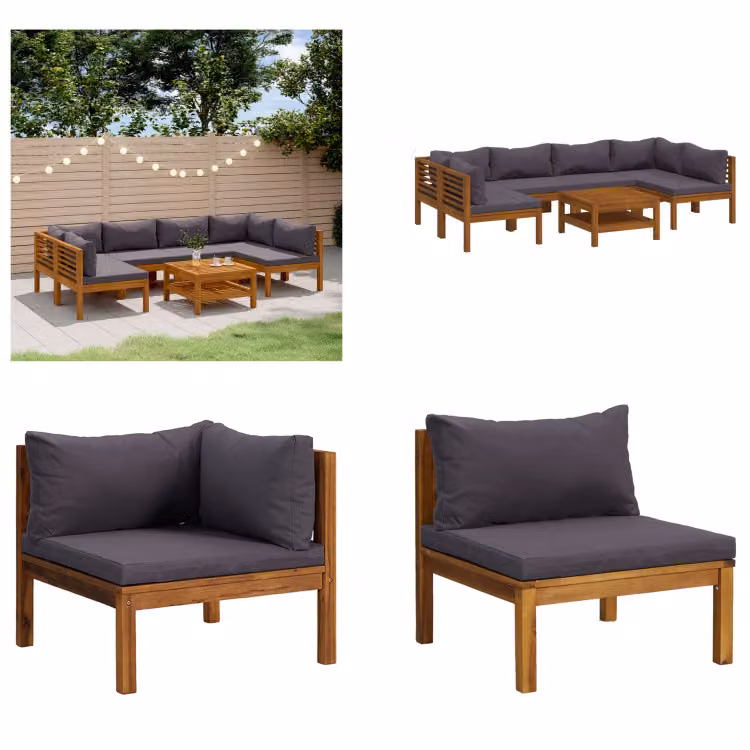 vidaXL set salotto da giardino 7 pezzi con cuscino in legno massiccio di acacia - Set salotto da giardino - Set salotto da giardino - Set divano modulare - Set divano modulare