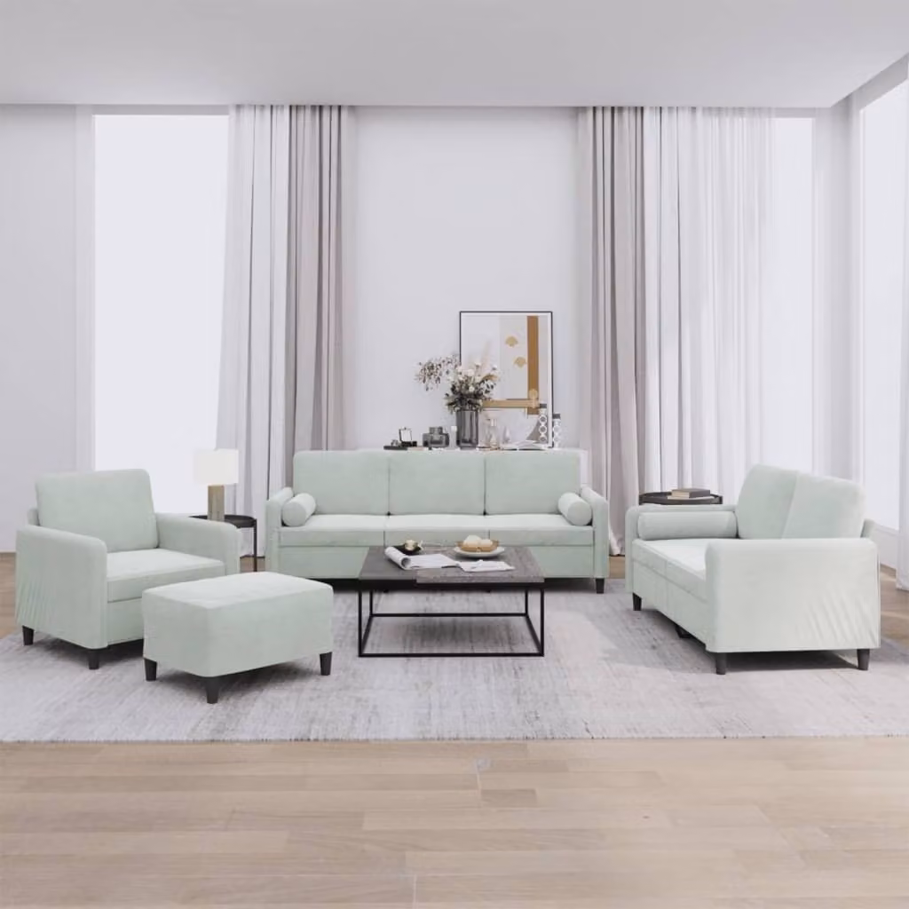 Maison Exclusive - Set divano 4 pezzi con cuscini in velluto grigio chiaro