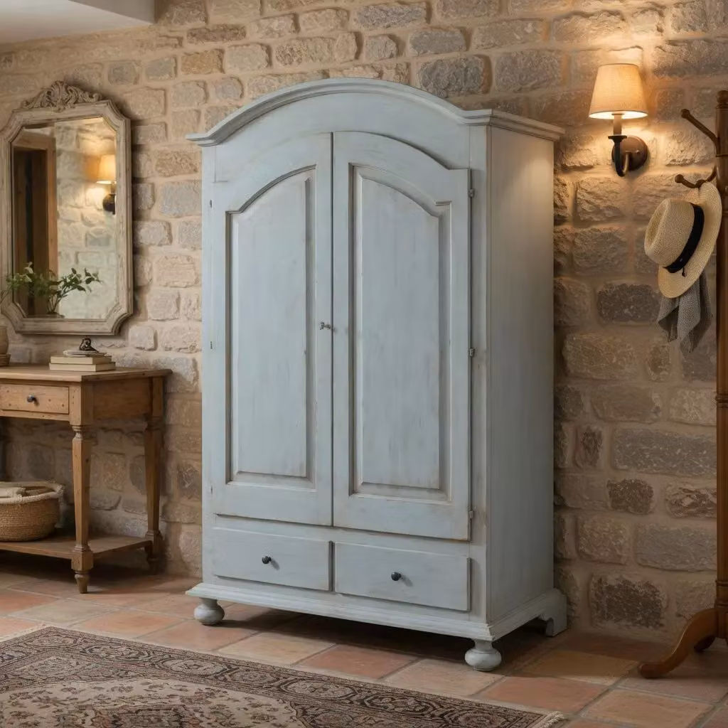 Armadio a 2 ante in legno stile shabby chic cerato azzurro Mobili 2G L/P/H: 125 x 61 x 200 cm – 2