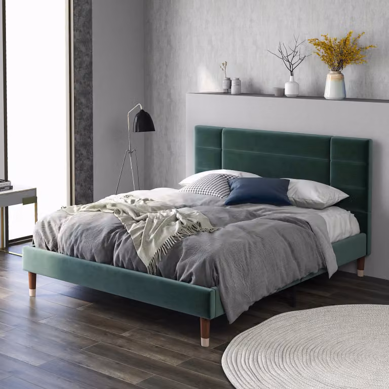 MODFU: Letto imbottito 140 x 200 cm, letto matrimoniale, letto per adolescenti, letto per ospiti, struttura del letto (senza materasso), colore verde