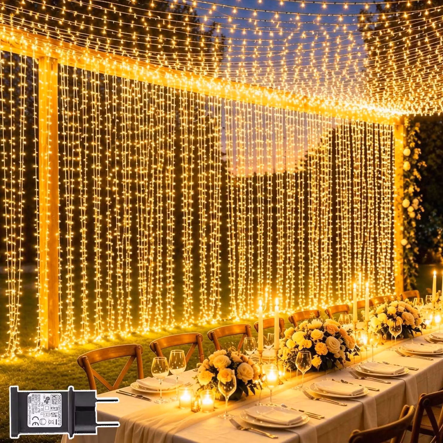 Tenda luminosa a LED, dimensioni 6x3 metri, 600 LED, 8 modalità, grado di protezione IP65, con spina