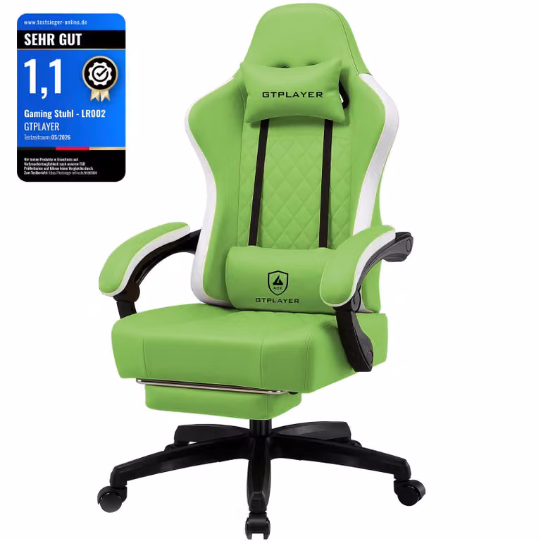 GTPLAYER: sedia da gaming, poltrona da gaming ergonomica, sedia da scrivania in Pelle finta, cuscino sedile a molle, braccioli collegati e poggiapiedi, portata 150 kg, verde