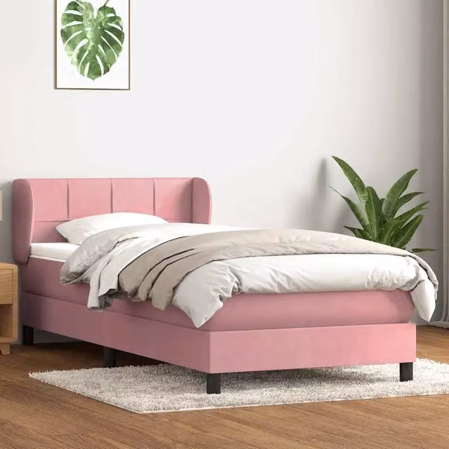 Giroletto a molle con materasso ibrido vidaXL in velluto rosa e bianco L: 80 cm, P: 223 cm, H: 30 cm