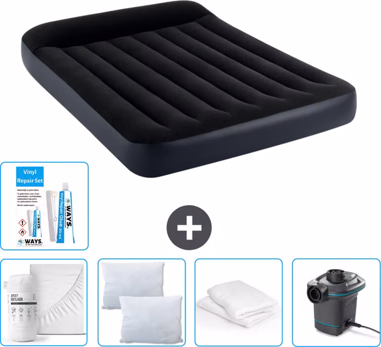 Letto ad aria Intex - Letto matrimoniale - 137 x 191 x 25 cm - Blu scuro - Consegna inclusa Lenzuolo di ricambio - Bacio - Pompa - Set di riparazione e protezione del cuscino