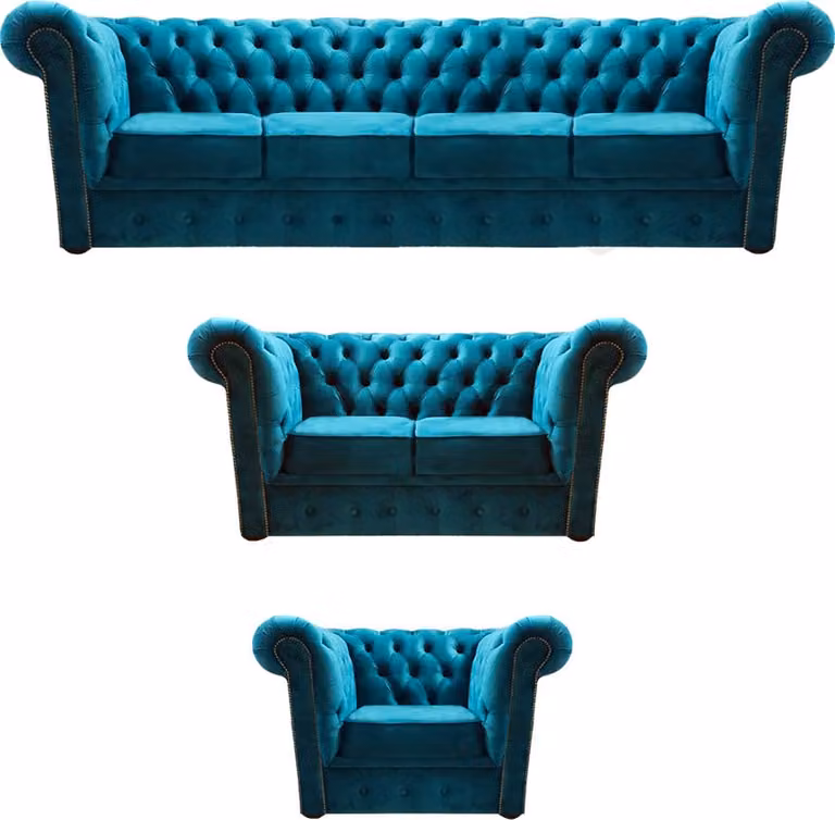 Blau Sofa Set 3tlg Modern Textil Chesterfield Wohnzimmer Komplett
