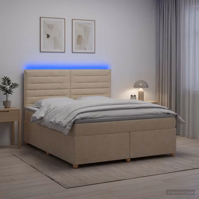 Letto box spring vidaXL con materasso a molle insacchettate in tessuto beige, L: 160 cm, P: 200 cm, H: 140,5 cm