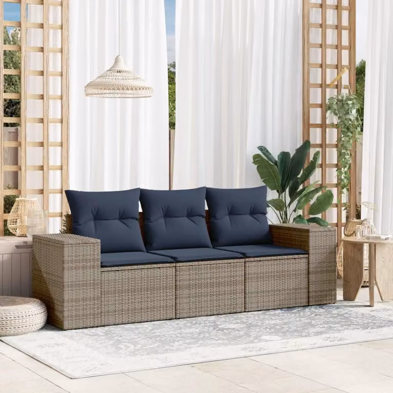 Maison Exclusive - Set divano da giardino a 3 pezzi con cuscini, grigio, polyrattan