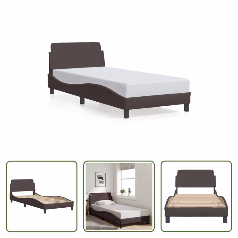 The Living Store Struttura letto con testiera in tessuto marrone scuro 90x190 cm
