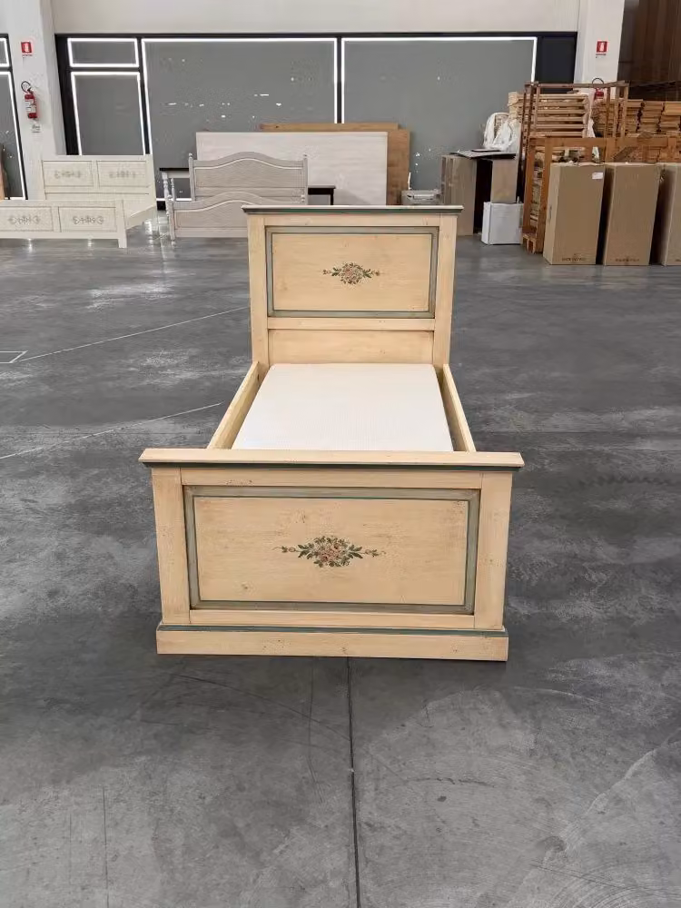 Letto singolo dritto in legno stile shabby chic color avorio e azzurro Mobili 2G L: 103 cm, P: 209 cm, H: 110 cm – 1