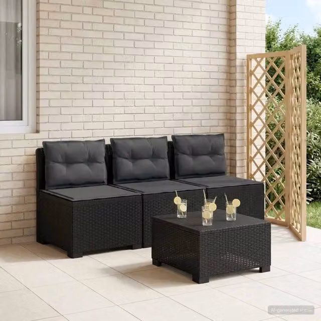 Divano da giardino a 3 posti vidaXL in look rattan color antracite con cuscini inclusi e rivestimenti rimovibili