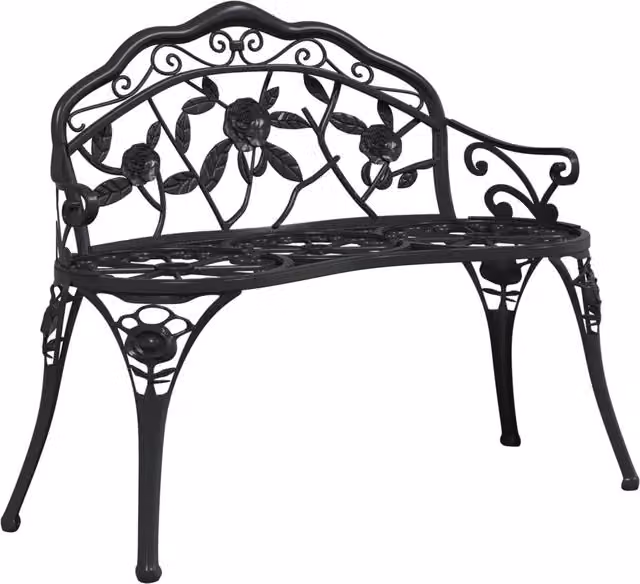 Panchina da giardino con braccioli in alluminio nero opaco con decorazione floreale L: 100 cm