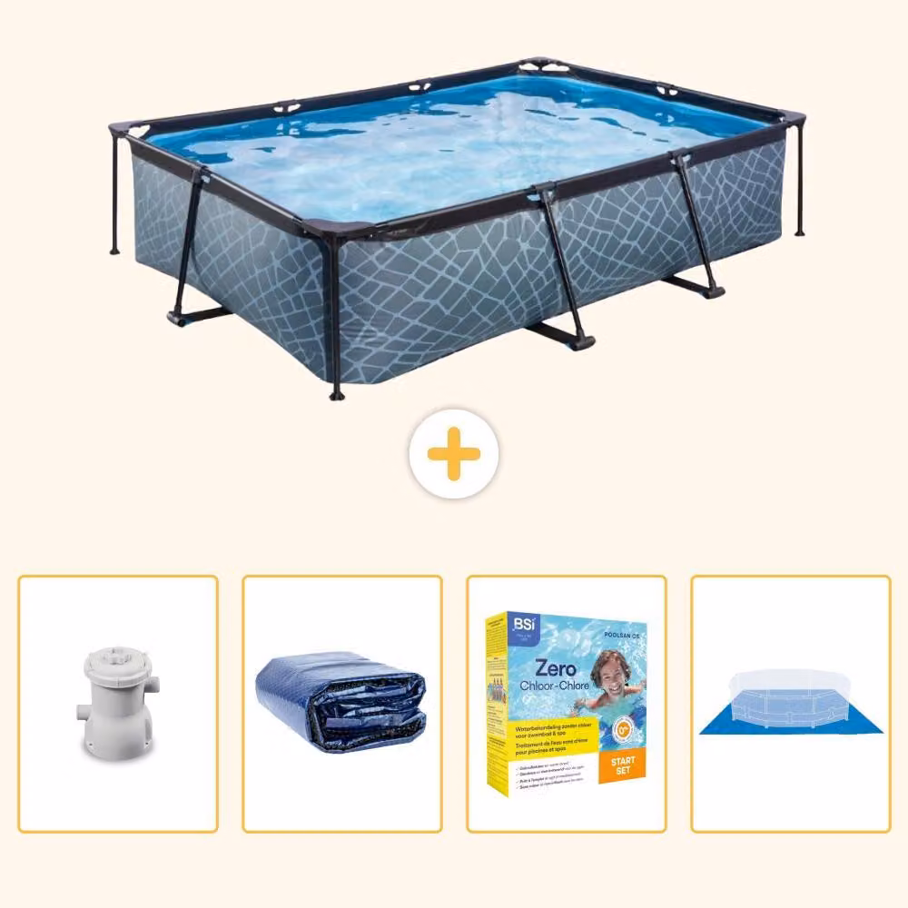 Piscina fuori terra rettangolare - aspetto pietra - 300x200x65 cm - 5 pezzi - SCB66