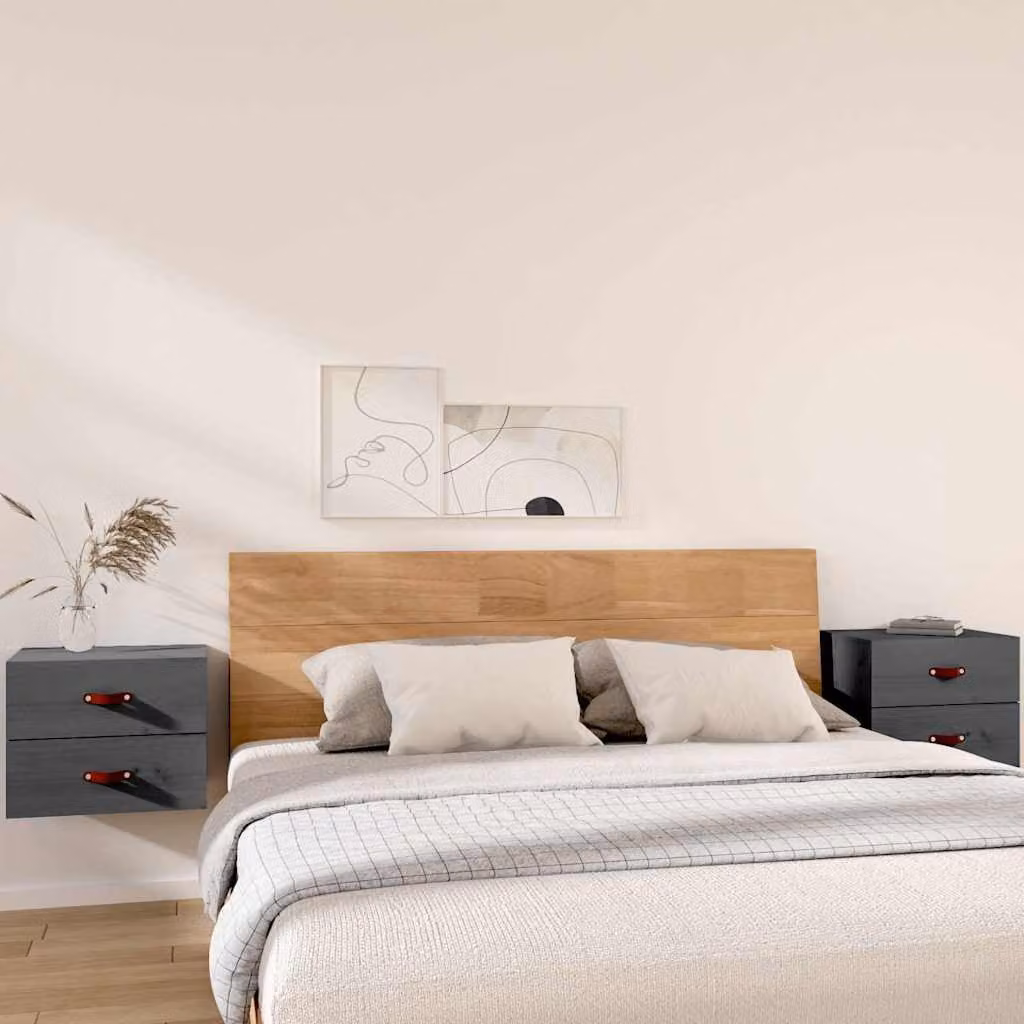 Set di 2 comodini da muro moderni vidaXL in legno di pino, colore grigio, L 50 cm x P 36 cm x H 40 cm