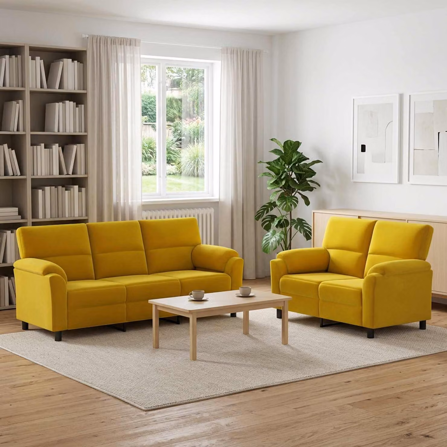 Set di 2 divani moderni vidaXL in velluto giallo con struttura in metallo e cuscini inclusi