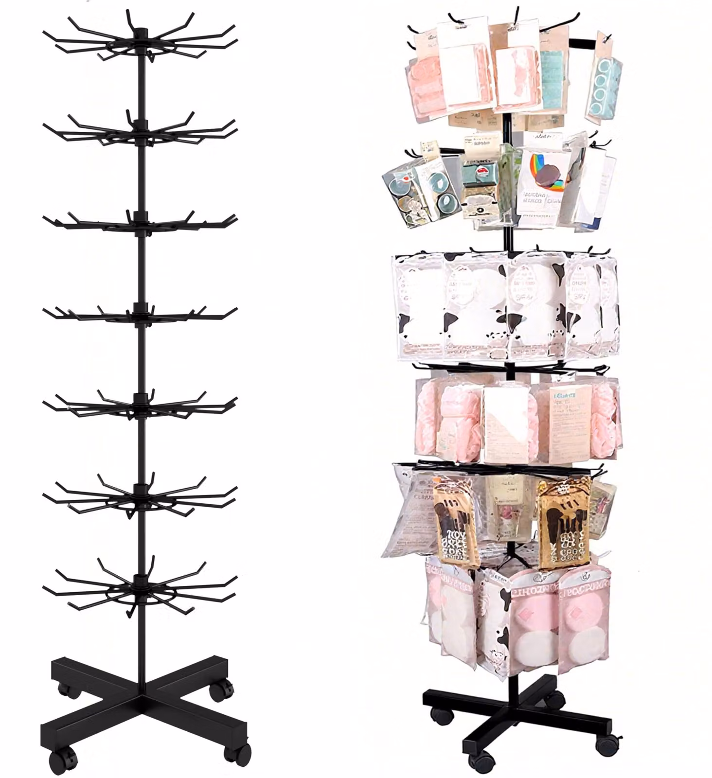 Omgoods - Espositore a 7 livelli, girevole - Supporto autoportante - Gancio per gioielli/portachiavi - Utilizzo in negozio/domestico - Struttura in metallo di alta qualità - Scaffale portaoggetti