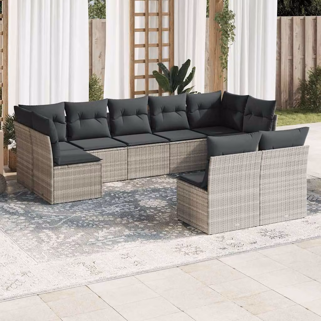Set Divano da Giardino vidaXL a Forma a U in Polyrattan con Cuscini Grigio Chiaro