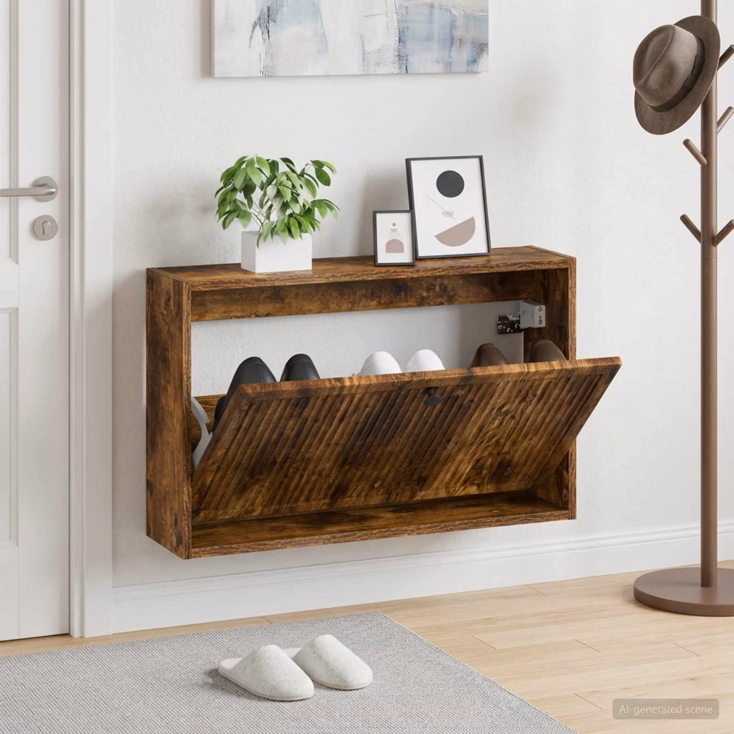 vidaXL Mobiletto per Scarpe da Muro Moderno Rovere Fumo L: 71 cm, P: 17 cm, H: 43 cm