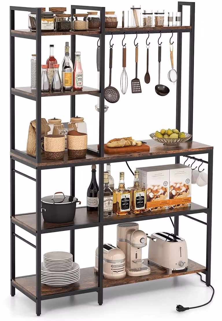 Armadio da cucina - Mobile contenitore - Scaffale - Mobile a ripiani - Mobile portaoggetti - A 5 ripiani, con prese di corrente