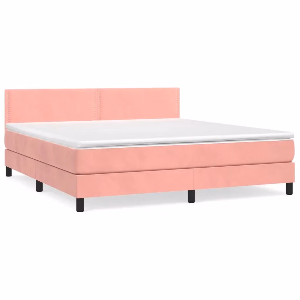 Letto Ibrido vidaXL con Giroletto a Molle e Materasso in Velluto Rosa e Bianco L/P/H: 160 x 200 x 78 cm – 2