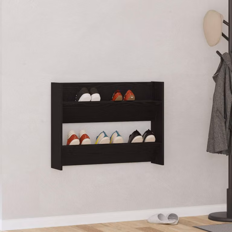 Scarpiera moderna vidaXL nera in legno e MDF con ripiani piatti, L 82 cm x P 18 cm x H 60 cm
