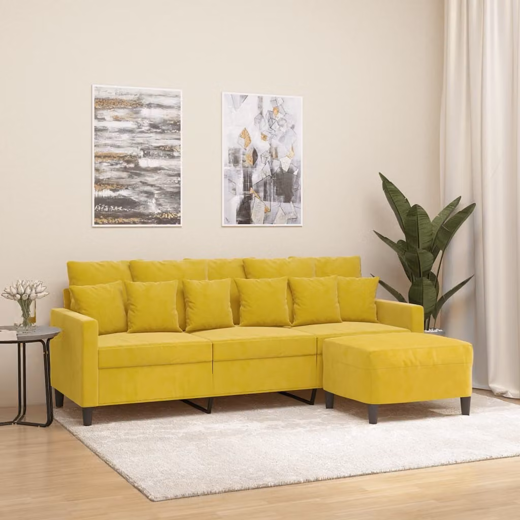 Maison Exclusive - Divano a tre posti con poggiapiedi, giallo, 180 cm, in velluto