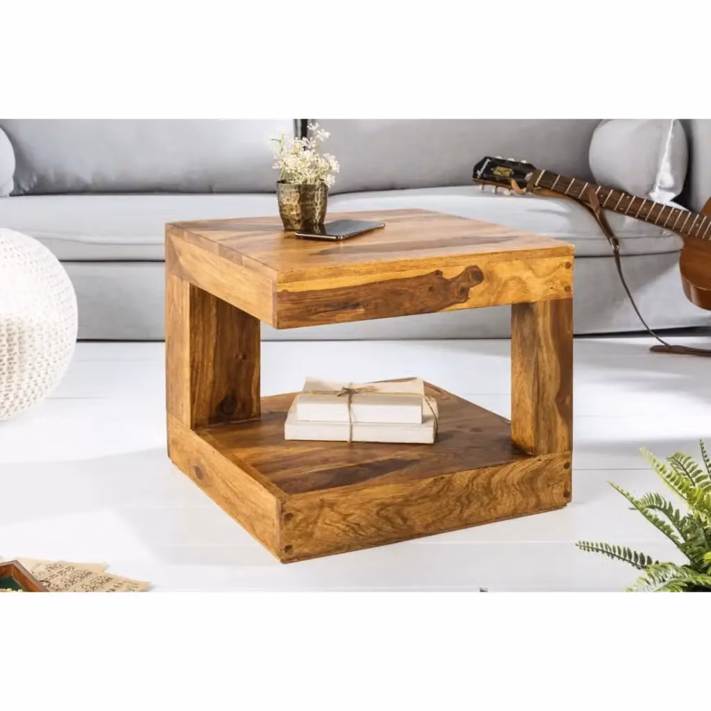 Tavolino quadrato moderno MEUBLORAMA in legno di Sheesham marrone L: 45 cm, P: 45 cm, H: 40 cm – 2