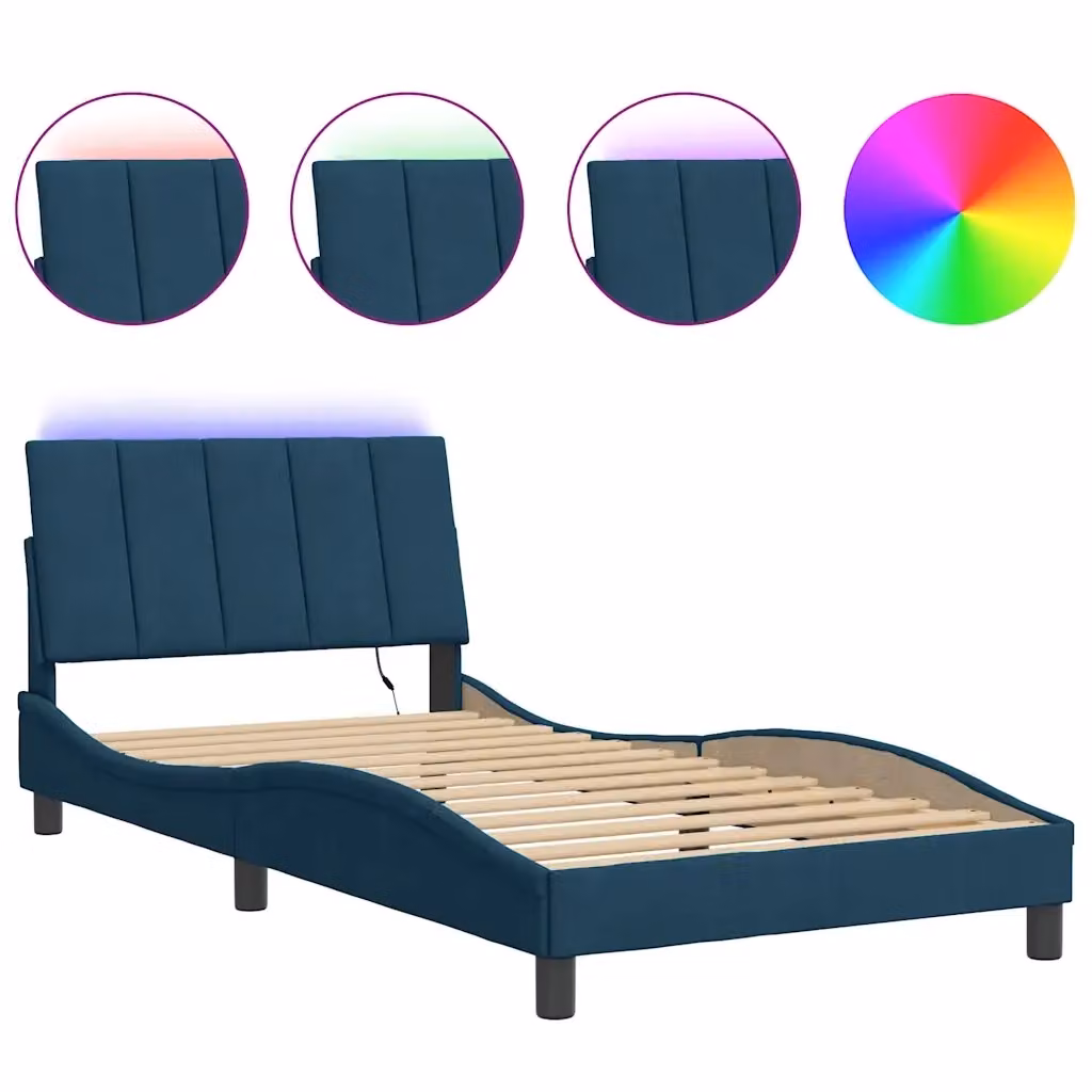 vidaXL Giroletto Hanko in Velluto Blu con LED e Porte USB, L/P: 100 x 200 cm – 2