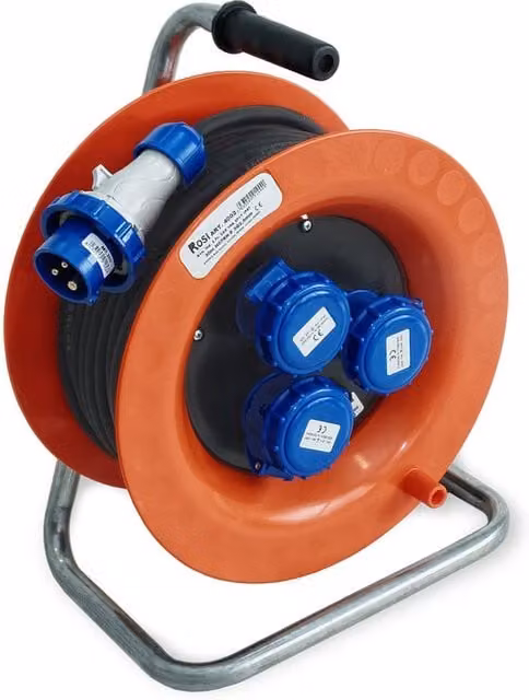 Avvolgicavo Industriale Rosi 4002 Rosso con 30 m di cavo H07RN-F 3G2.5 mm², 3 prese CEE 16A e protezione IP67 – 1