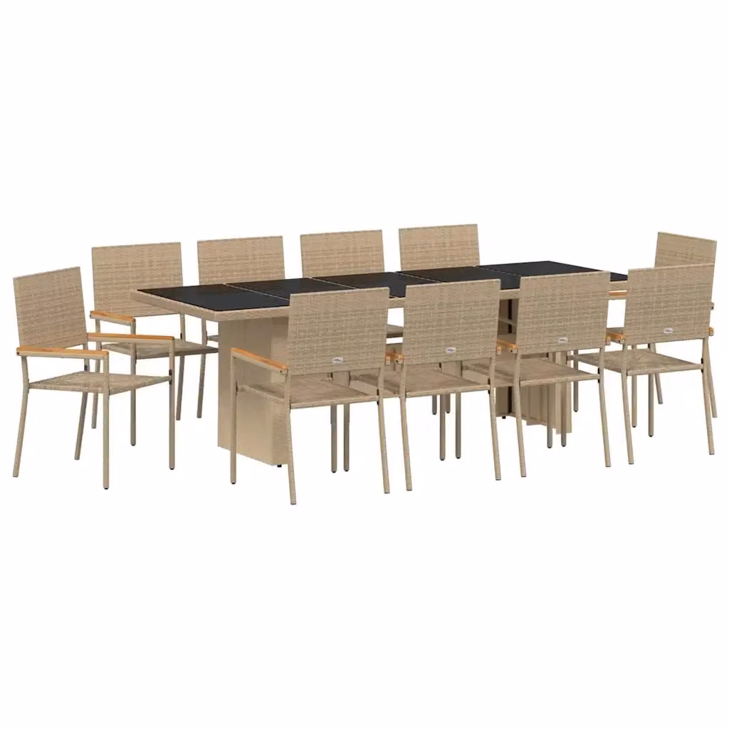 Set da pranzo per giardino e terrazzo vidaXL in polyrattan e legno di acacia, 11 pezzi, beige e marrone – 2