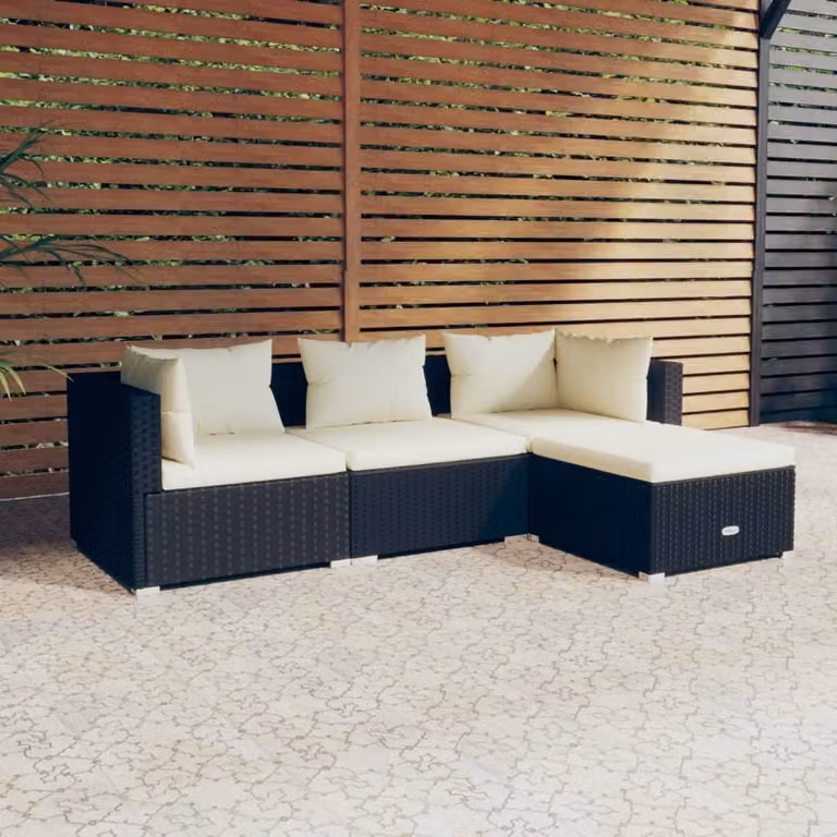 Maison Exclusive - Set da giardino 4 pezzi con cuscini in polyrattan nero