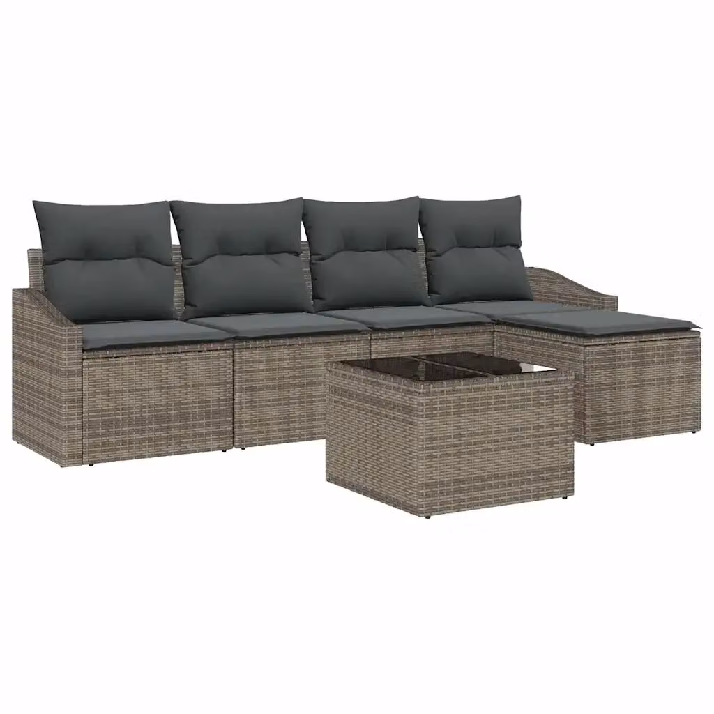 Set di divani da giardino vidaXL a forma di L composto da 6 pezzi in rattan e metallo con cuscini, colore grigio – 2
