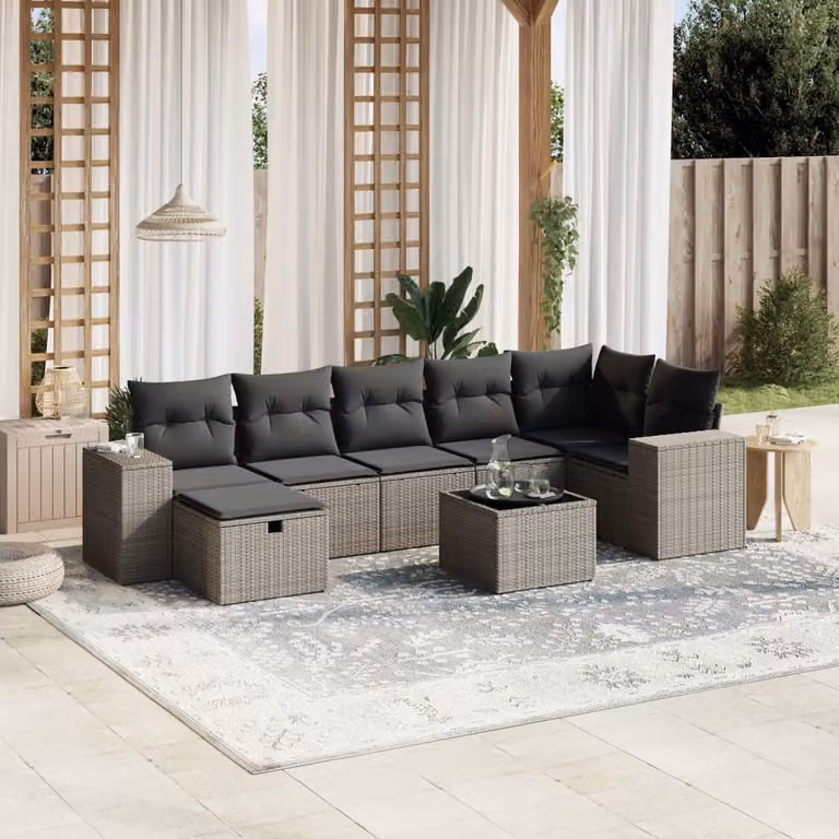 vidaXL Set Divano da Giardino a L 8pz con Cuscini Grigio Moderno in Polyrattan e Acciaio