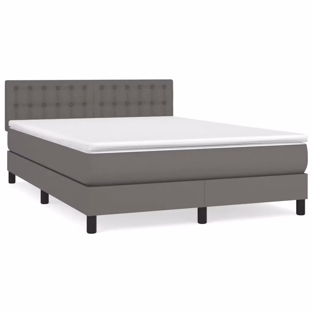 Letto a molle con materasso ibrido vidaXL in similpelle grigia e bianca L/P/H: 190 x 140 x 88 cm – 2