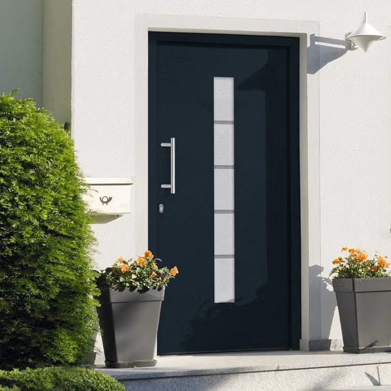 The Living Store porta d'ingresso in alluminio e PVC antracite 100x210 cm