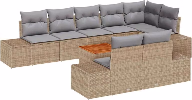 Set Divano da Giardino con cuscino 9 pcs Beige polyrattan