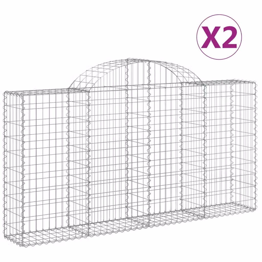 Set di 2 Cesti Gabbioni ad Arco vidaXL in Acciaio Zincato Argento L: 200 cm, P: 30 cm, H: 100-120 cm – 2
