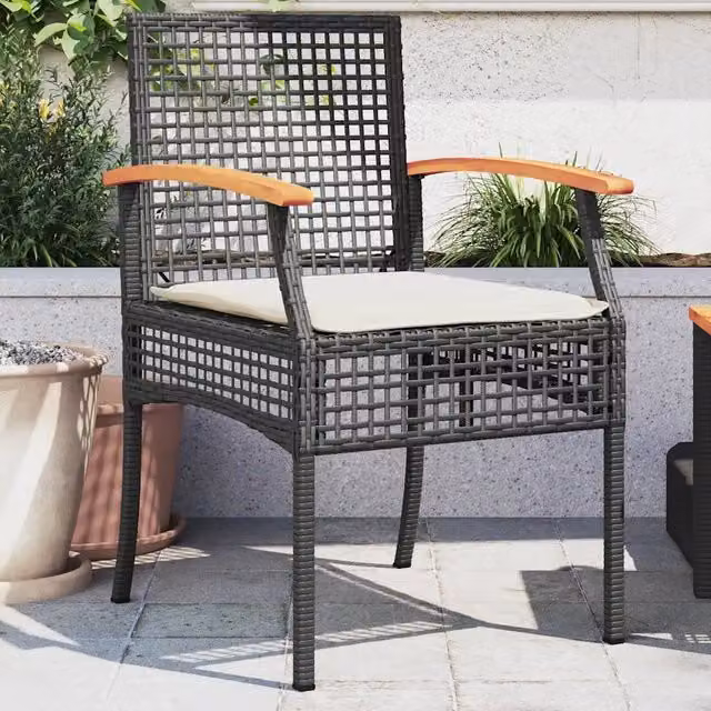 Set di 2 sedie da giardino vidaXL in polyrattan e legno di acacia con cuscini neri resistenti ai raggi UV – 1
